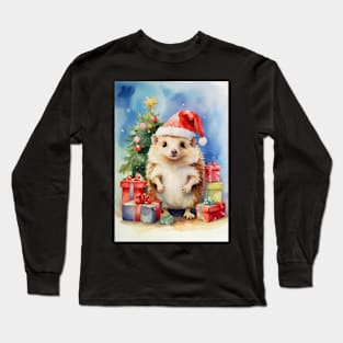 Christmas Hedgehog Watecolour Long Sleeve T-Shirt